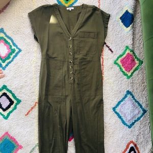 Madewell Cotton Cap Sleeve Jumpsuit Kale L